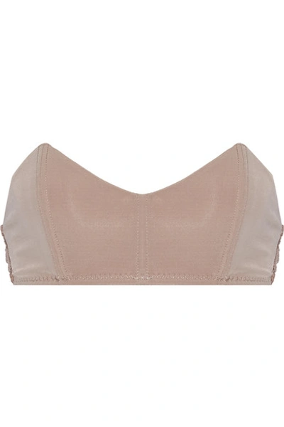 Fleur Du Mal Stretch-jersey And Scalloped-corded Lace Bandeau Bra In Taupe