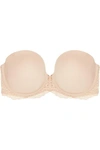 Stella Mccartney Smooth & Lace Stretch-jersey And Lace Strapless Bra In Beige