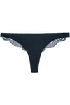 Stella Mccartney Smooth & Lace Stretch-jersey And Lace Thong In Midnight Blue