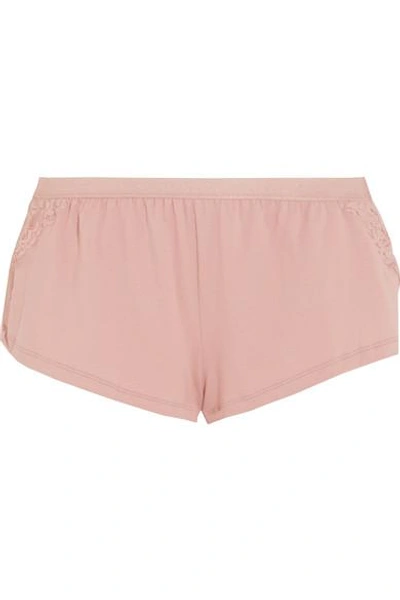 Cosabella Lace-paneled Cotton-blend Shorts In Antique Rose