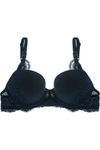 Stella Mccartney Stretch-jersey And Lace Plunge T-shirt Bra In Midnight Blue