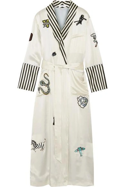 Olivia Von Halle Capability Chelsea Appliquéd Striped Silk-satin Robe