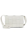 Bottega Veneta The Cassette Intrecciato Crossbody Bag In White/gold