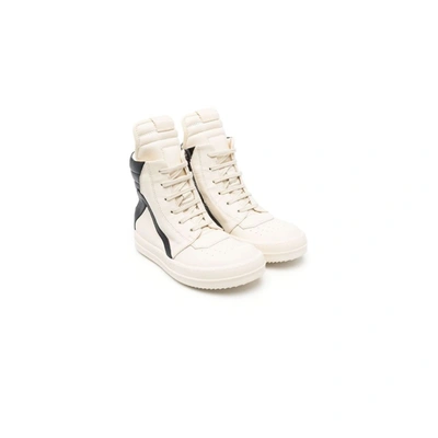 Rick Owens Kids' White Geobasket High-top Leather Sneakers In Neutrals