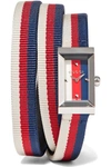 Gucci Striped Canvas, Leather And Silver-tone Watch