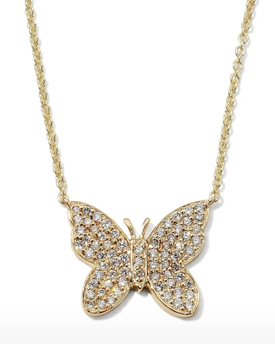 Sydney Evan Pave Diamond Butterfly Pendant Necklace In Gold