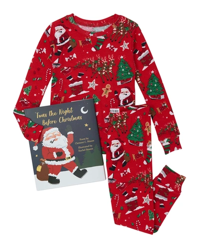 Books To Bed Little Kid's & Kid's Twas The Night Before Christmas Book & Pajamas Set In Red