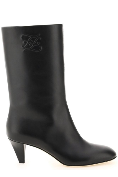 Fendi Ff Karligraphy Logo Boots In Black