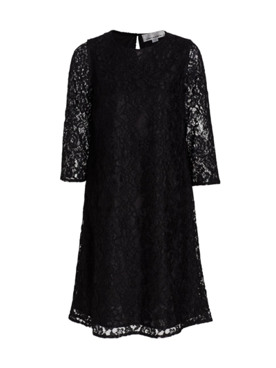 Caroline Rose Plus Size 3/4-sleeve Lined Flora Lace Dress In Black