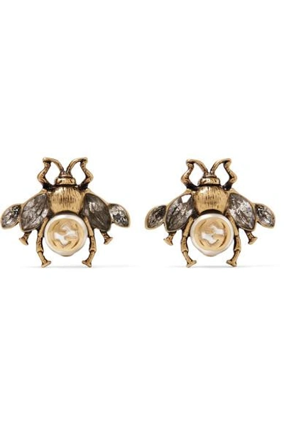 Gucci Burnished Gold-tone, Faux Pearl And Crystal Earrings