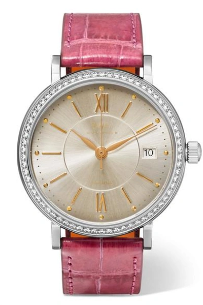 Iwc Schaffhausen Portofino Automatic 37mm Stainless Steel, Alligator And Diamond Watch In Pink