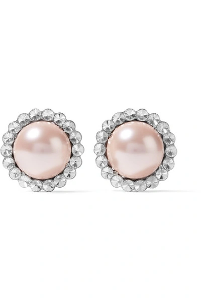 Miu Miu Silver-tone, Crystal And Faux Pearl Clip Earrings In Pink