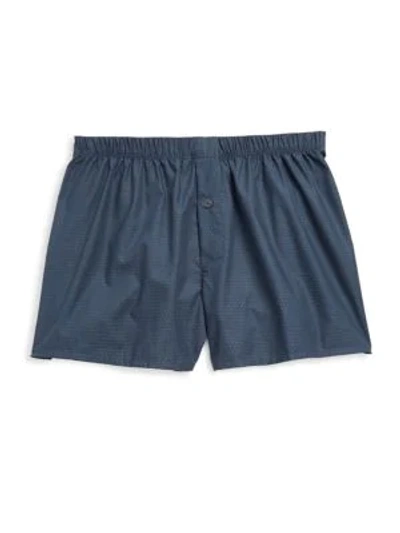 Hanro Dot-print Mid-rise Cotton Boxers In Blue Pattern