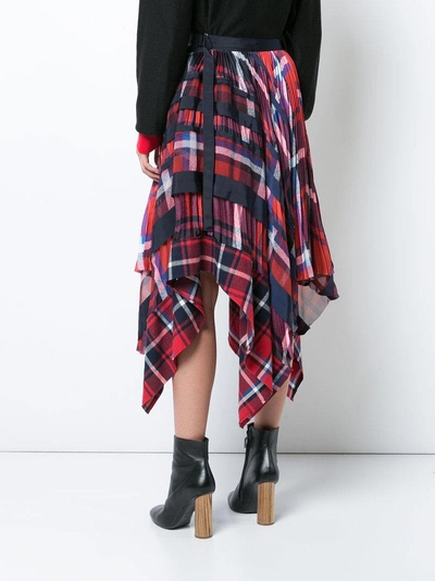 Sacai Plaid Pleated Wrap Midi Skirt In Red