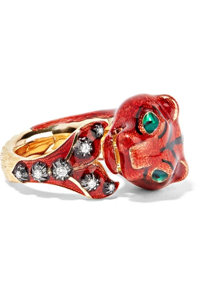 Gucci 18-karat Gold, Diamond And Enamel Ring