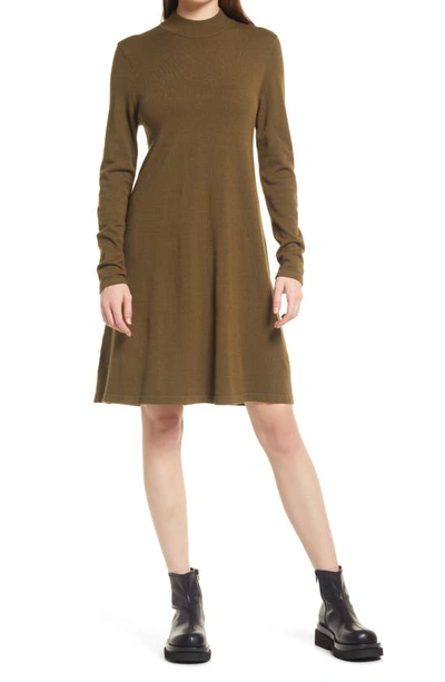 Vero Moda Happiness Long Sleeve Fit & Flare Sweater Dress In Dark Olive |  ModeSens