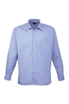 Premier Mens Long Sleeve Formal Plain Work Poplin Shirt In Blue