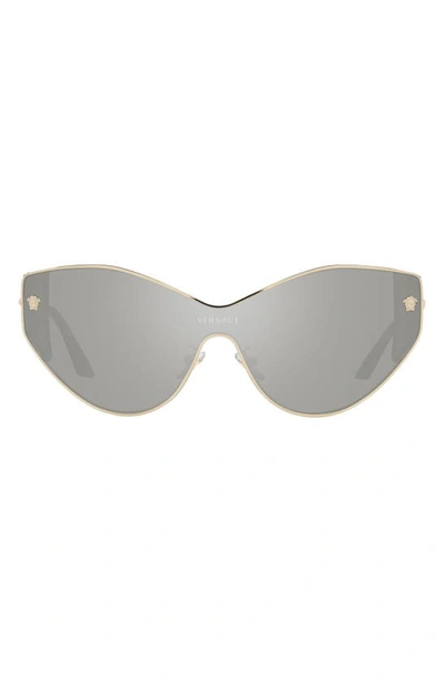 Versace Cat Eye Shield Sunglasses In Gold/ Grey Mirrored Silver
