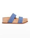 Gabriela Hearst Striker Suede Cork Slide Sandals In French Blue
