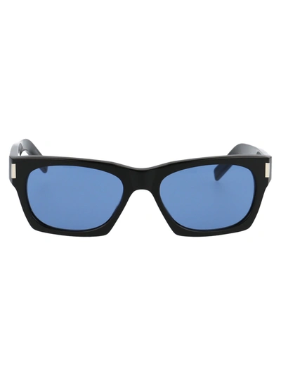Saint Laurent Black 402 Sunglasses In 005 Black Black Blue