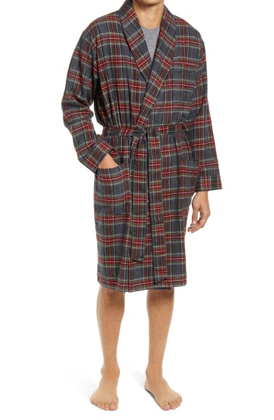 L.l.bean Scotch Plaid Flannel Robe In Grey Stewart
