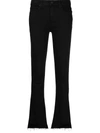 Mother The Insider High Rise Crop Step Fray Bootcut Jeans In Black