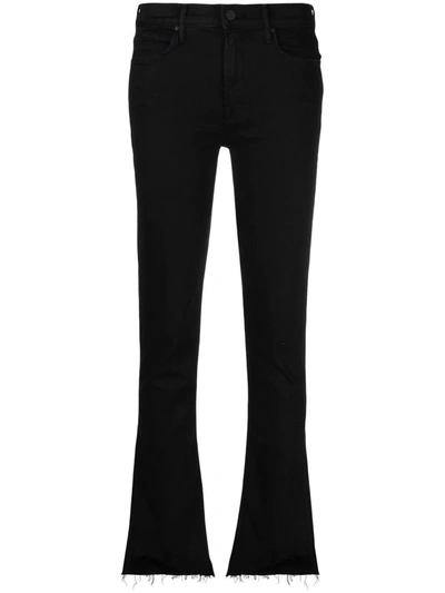 Mother The Insider High Rise Crop Step Fray Bootcut Jeans In Black