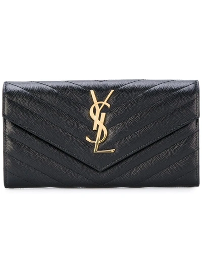 Saint Laurent Large Monogram Flap Wallet In Black