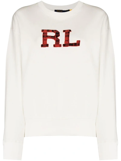 Polo Ralph Lauren Beaded Logo Cotton Sweatshirt In White