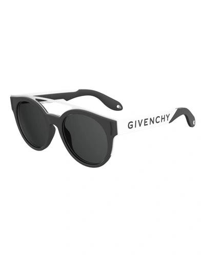 Givenchy Men's Round Stainless Steel Logo-print Sunglasses In Black/white