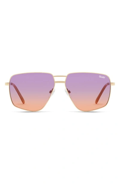 Quay High Key Mini 51mm Aviator Sunglasses In Gold/ Orange Red