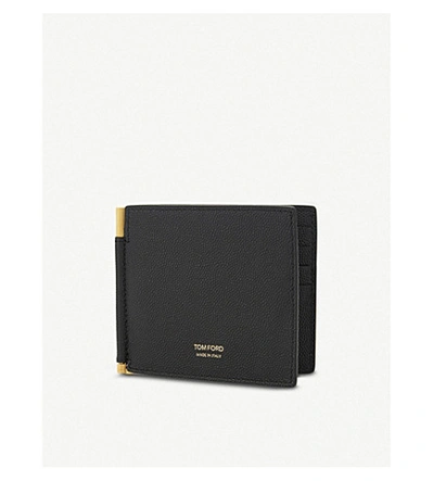 Tom Ford Black Textured Leather Money Clip Wallet