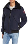 Canada Goose Bromley Slim Fit Down Bomber Jacket With Genuine Shearling Collar In Admiral Blue