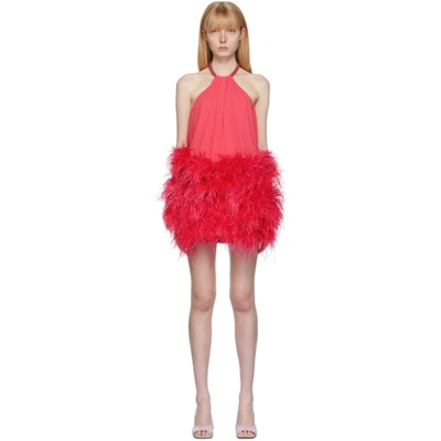 Attico Womens Strawberry Rose Feather-embellished Woven Mini Dress 6