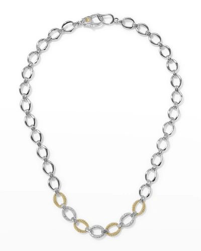 Lagos Sterling Silver & 18k Yellow Gold Caviar Luxe Diamond Link Necklace, 18 In Silver/gold