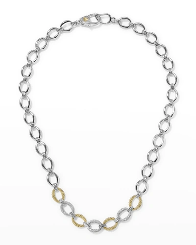 Lagos Sterling Silver & 18k Yellow Gold Caviar Luxe Diamond Link Necklace, 18