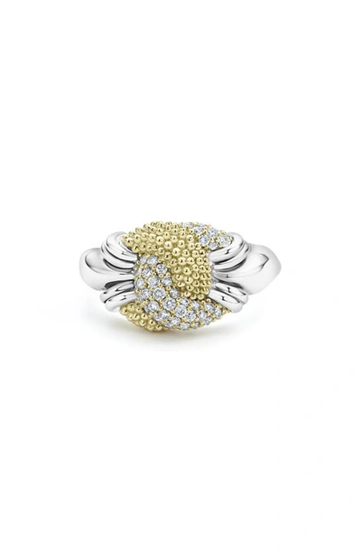 Lagos Sterling Silver & 18k Yellow Gold Caviar Luxe Diamond Small Knot Ring In Silver/gold
