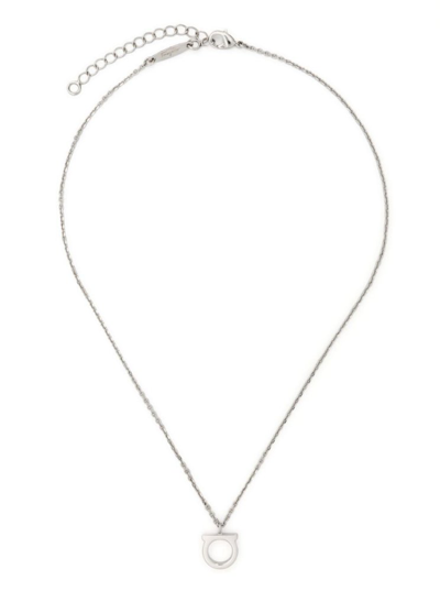 Ferragamo Silver Tone Gancini Pendant Necklace