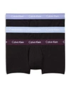 Calvin Klein 3-pack Stretch Cotton Low Rise Trunks In Black W/ Blue Multi Wb
