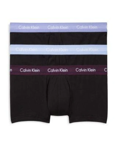 Calvin Klein 3-pack Stretch Cotton Low Rise Trunks In Black W/ Blue Multi Wb