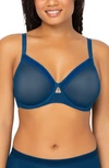 Curvy Couture Full Figure Mesh Underwire Bra In Sapphire