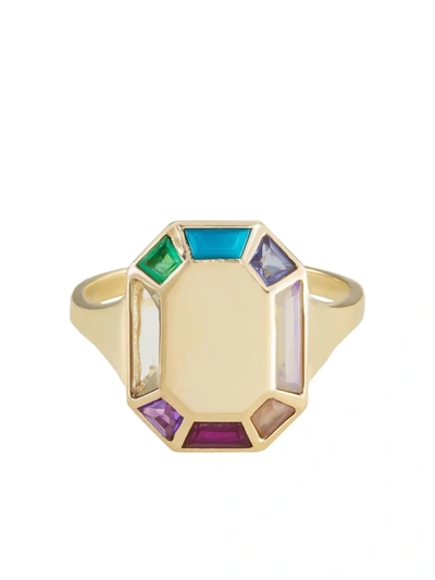 Metier By Tom Foolery 9kt Yellow Gold Tableau Octagon Rainbow Gemstone Ring