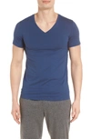 Hanro Stretch Cotton Superior V-neck Short Sleeve Shirt In Ferminate Blue