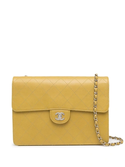 Pre-owned Chanel 1998 Large Classic Flap Crossbody Bag In Yellow