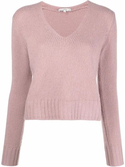 Vince V-neck Cashmere-knit Top In Pink