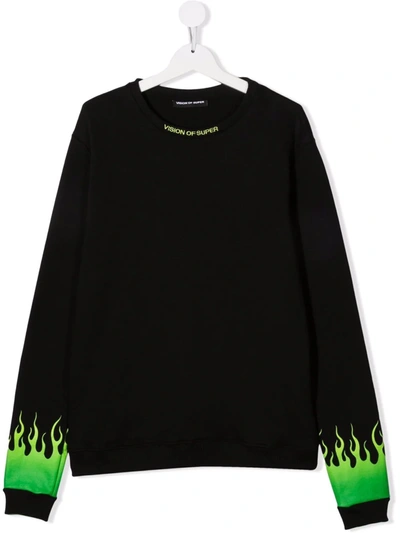 Vision Of Super Kids' Flame Print Sweatshirt In Black
