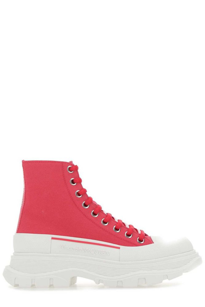 Alexander Mcqueen Tread Slick Lace-up Ankle Boots In Red,white