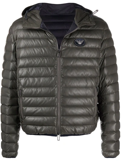 Emporio Armani Padded Down Hooded Jacket In Green