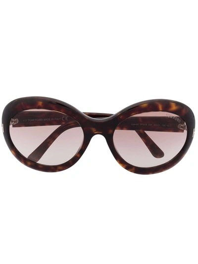 Tom Ford Logo Tortoiseshell-effect Sunglasses In Brown