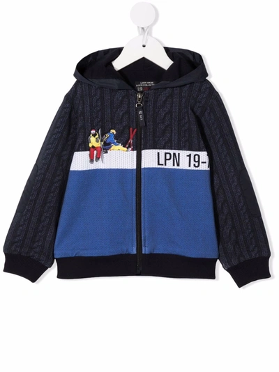 Lapin House Kids' Colour-block Cable-knit Hoodie In Blue